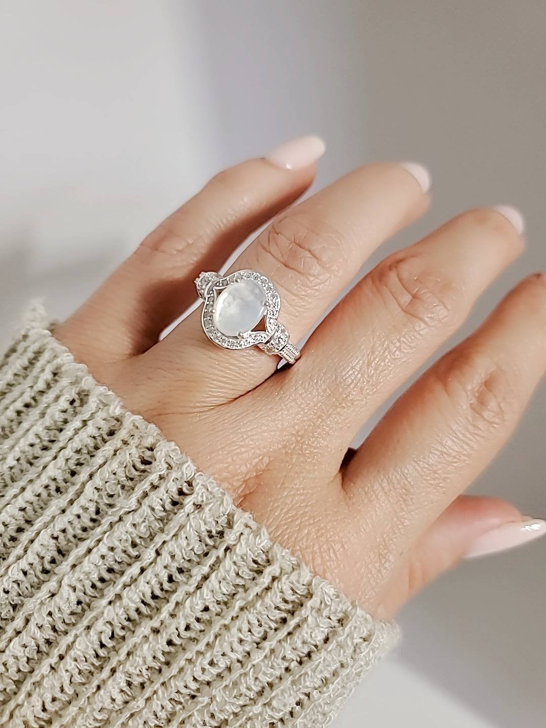 Sterling Silver Mother of Pearl Halo Ring - view 6