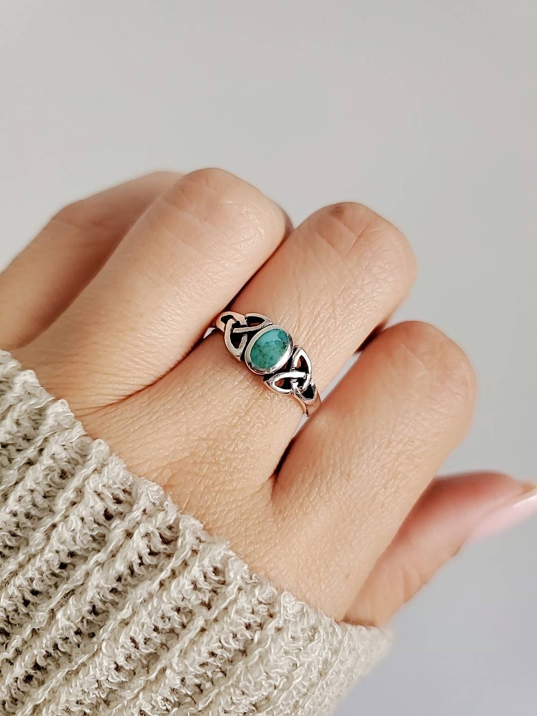 Genuine Turquoise Sterling Silver Celtic Ring - view 9