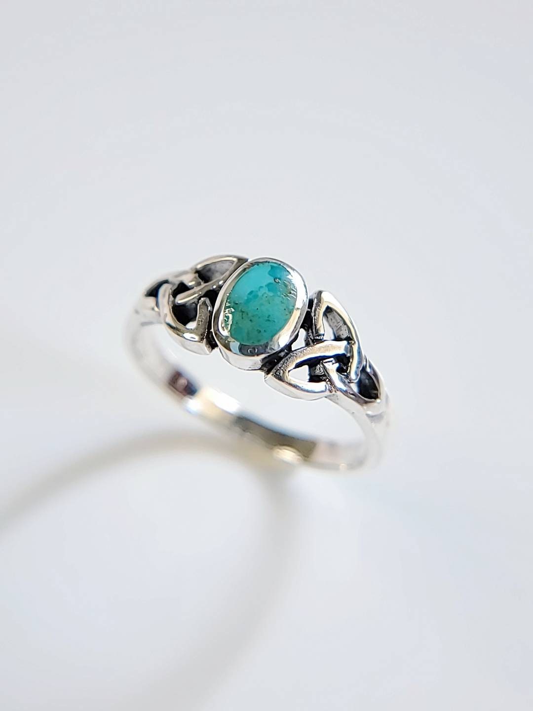 Genuine Turquoise Sterling Silver Celtic Ring - view 4