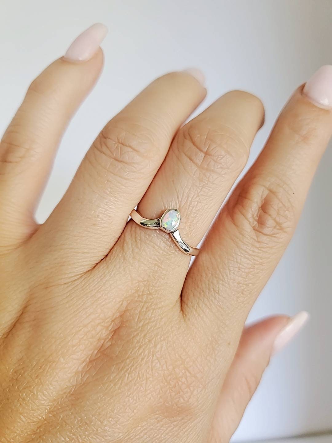 White Opal Chevron V Ring - view 7
