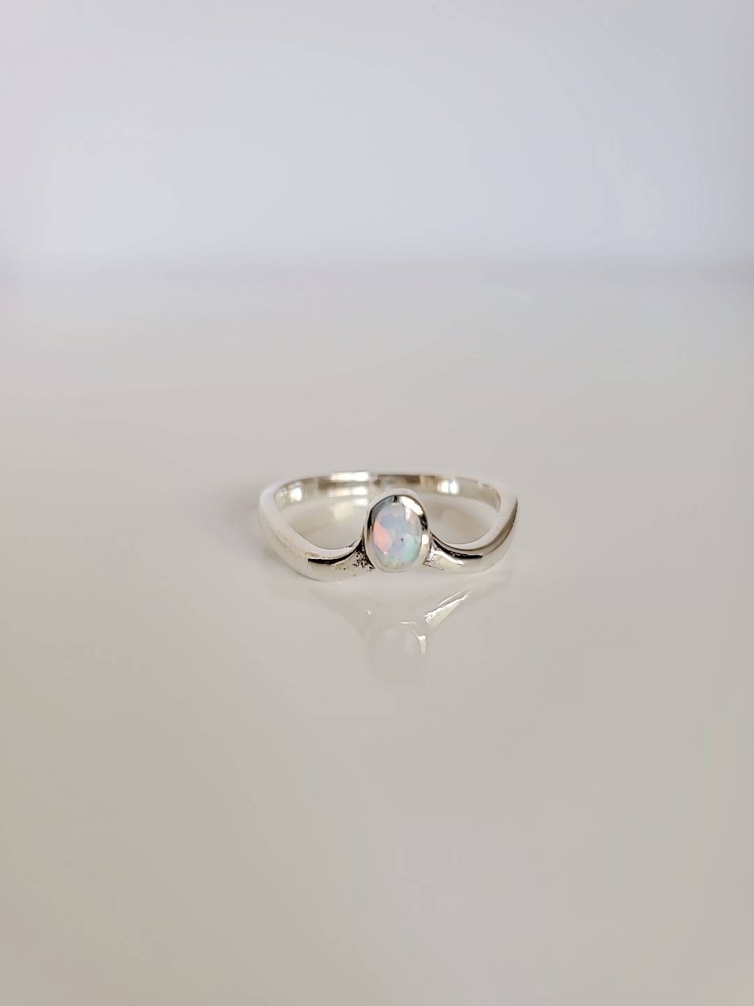 White Opal Chevron V Ring - view 6
