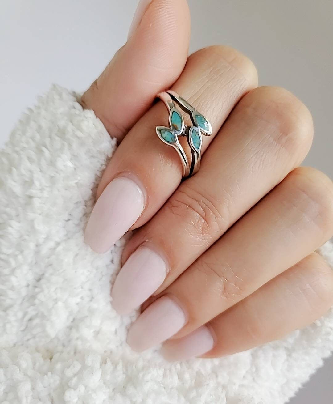 Sterling Silver Turquoise Leaf Ring - view 4