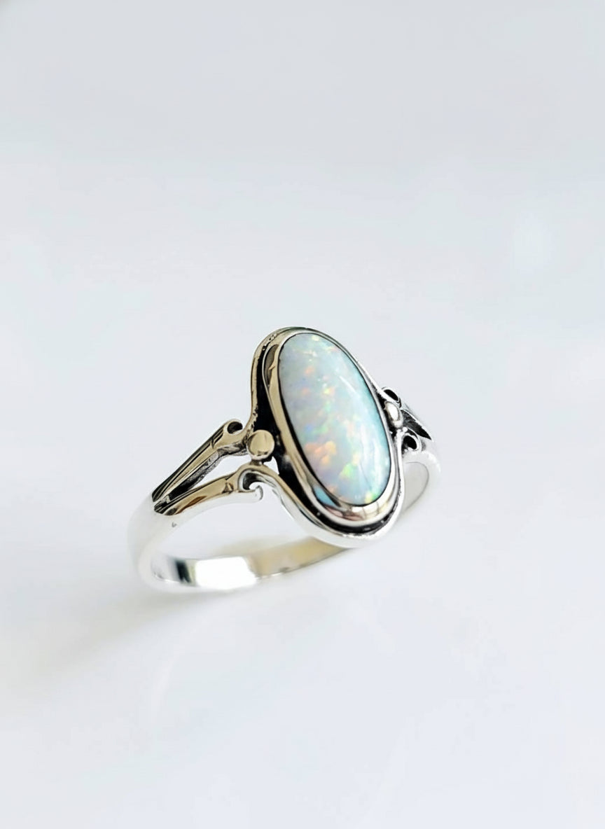 Sterling Silver White Opal Oval Ring - view 8