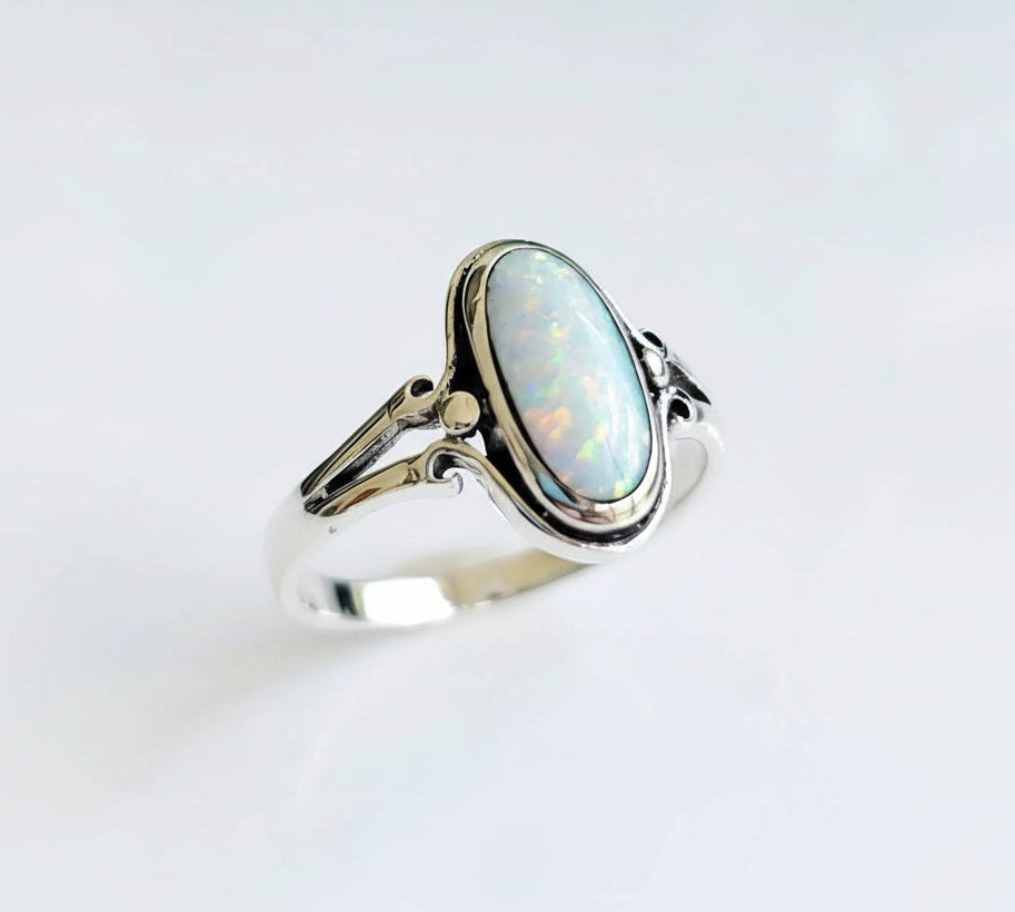 Sterling Silver White Opal Ring - view 5