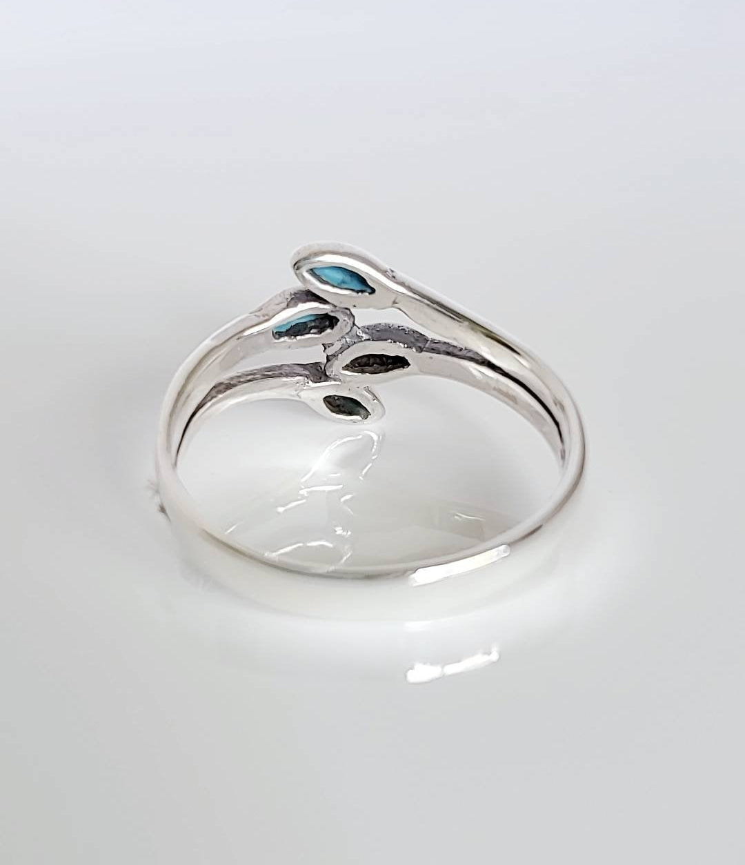 Sterling Silver Turquoise Leaf Ring - view 5