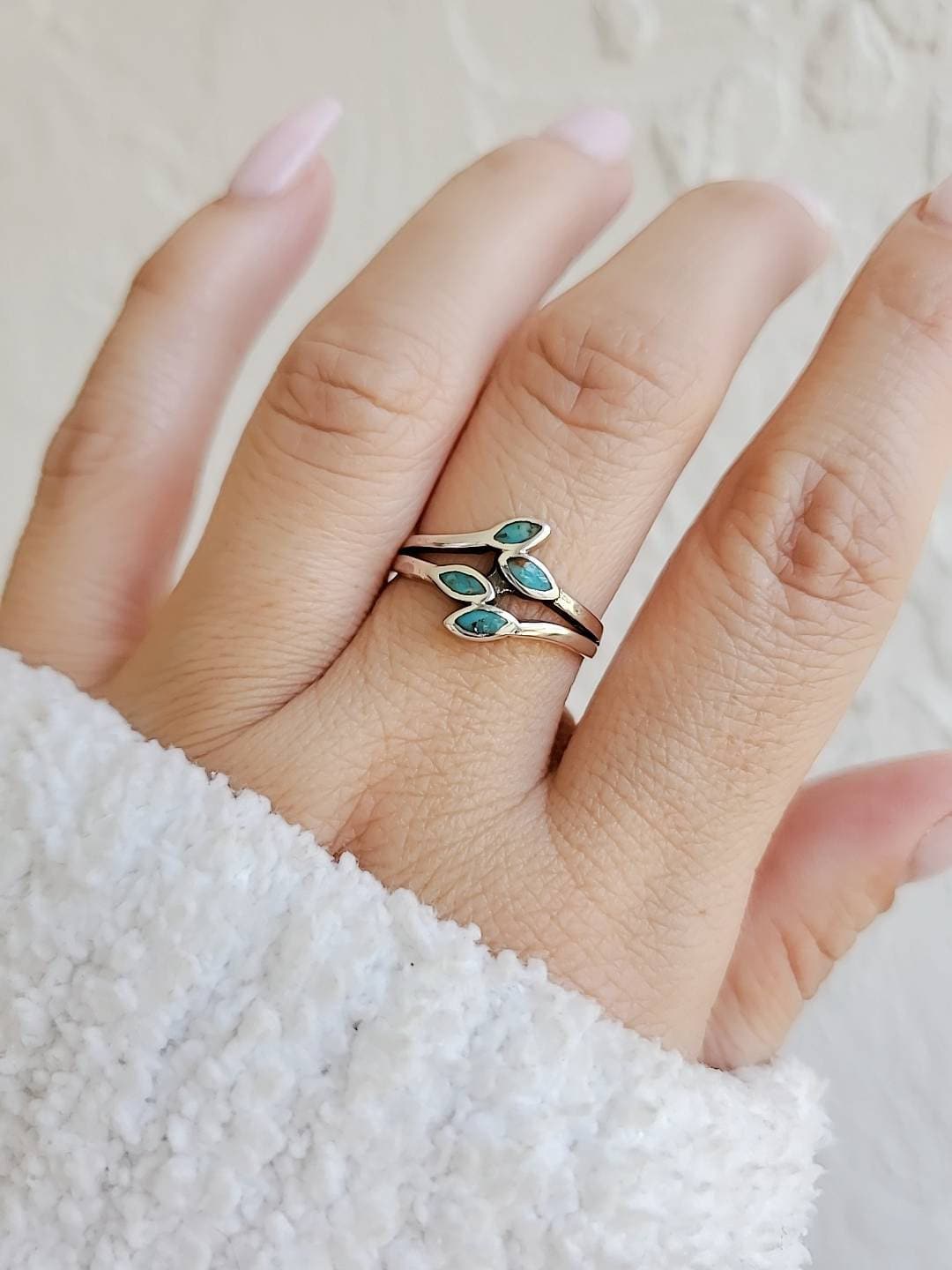 Sterling Silver Turquoise Leaf Ring - view 6