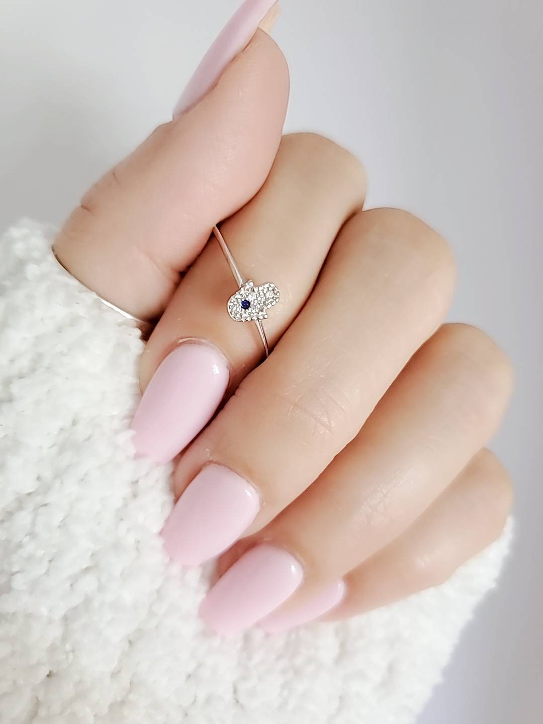 Sterling Silver Dainty Hamsa Amulet Ring - view 6