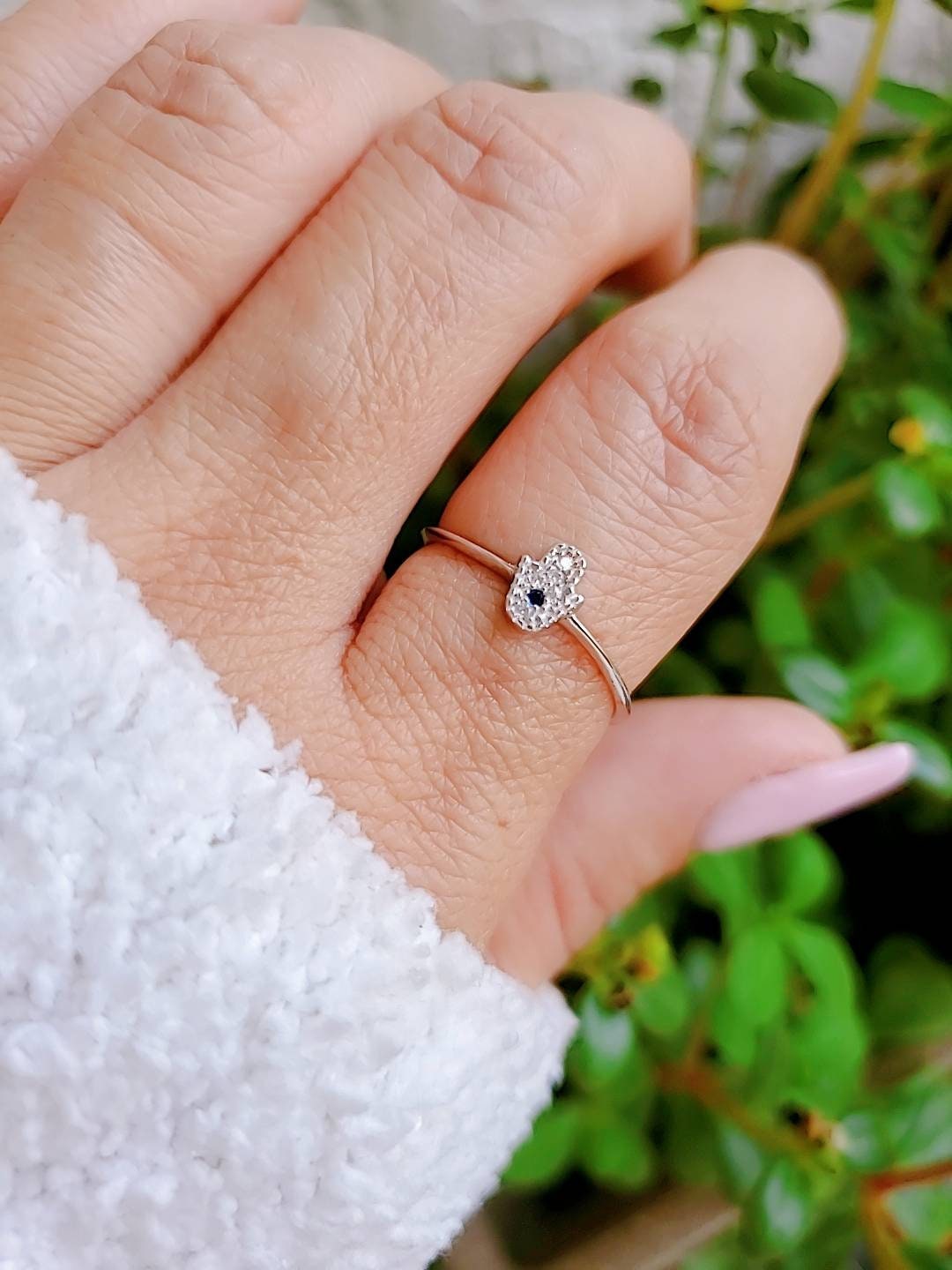 Sterling Silver Dainty Hamsa Amulet Ring - view 7