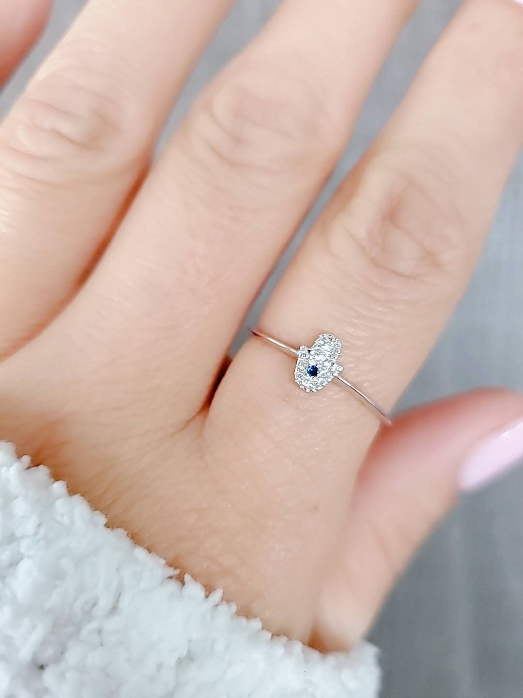 Sterling Silver Dainty Hamsa Amulet Ring - view 4