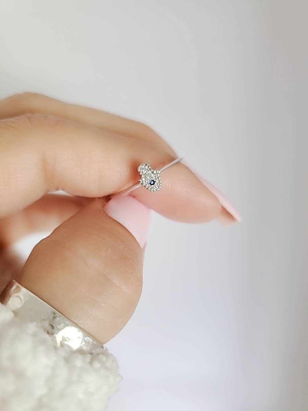 Sterling Silver Dainty Hamsa Amulet Ring - view 5
