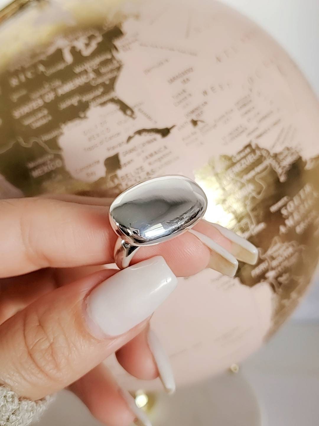 Sterling Silver Flat Dome Statement Ring - view 4
