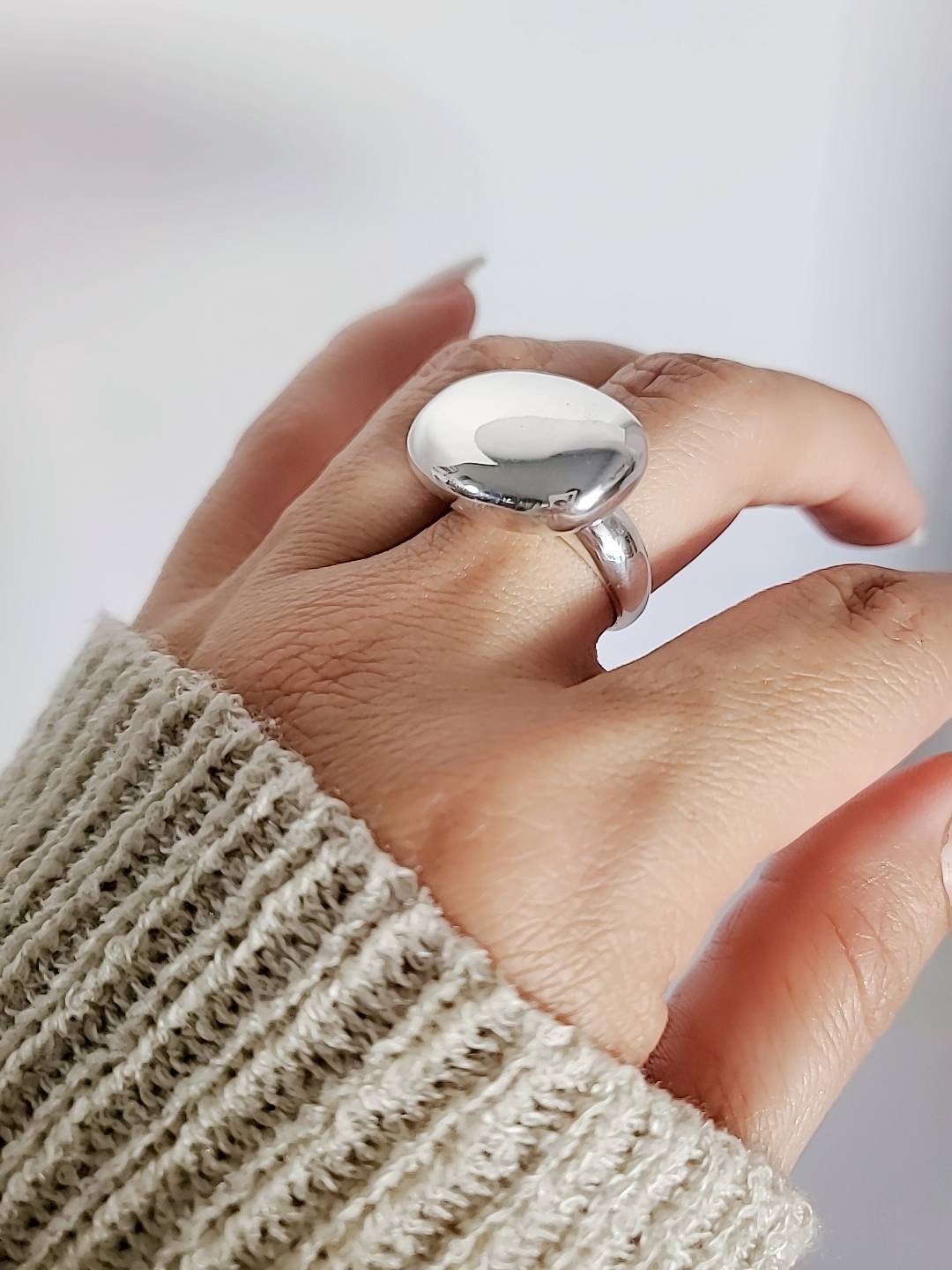 Sterling Silver Flat Dome Statement Ring - view 3