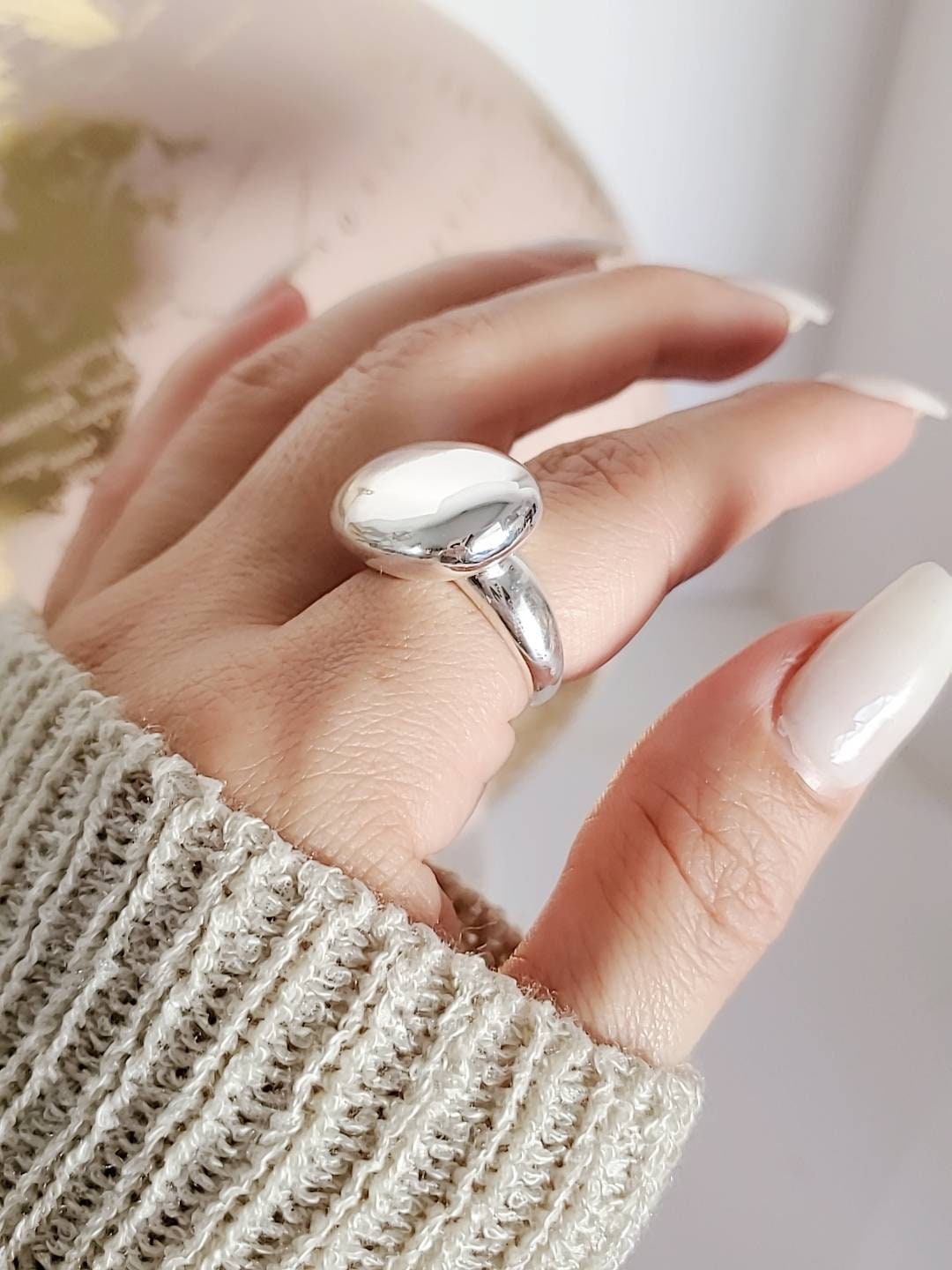 Sterling Silver Flat Dome Statement Ring - view 10