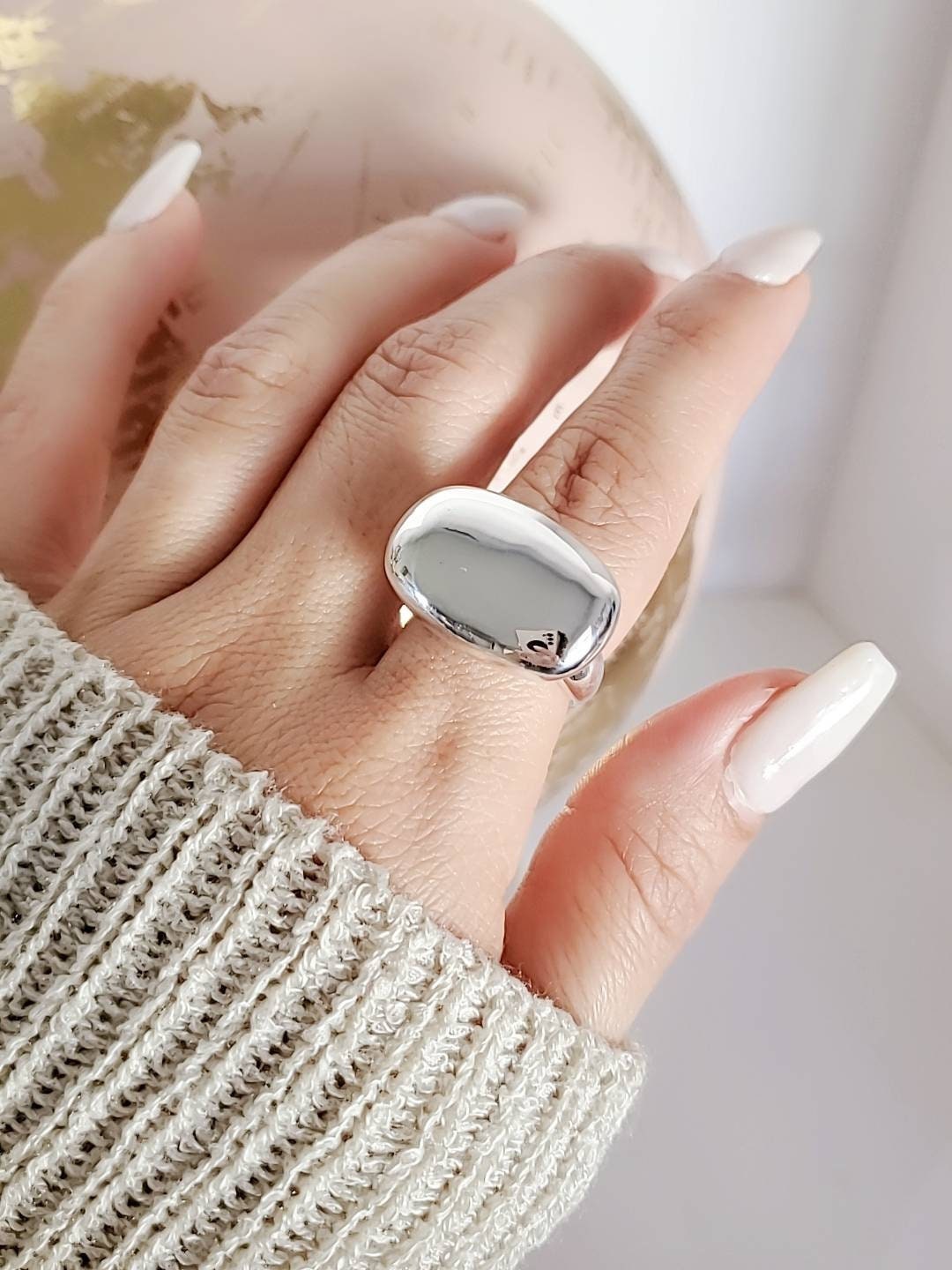 Sterling Silver Flat Dome Statement Ring - view 5
