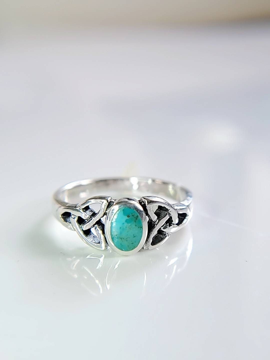 Genuine Turquoise Sterling Silver Celtic Ring