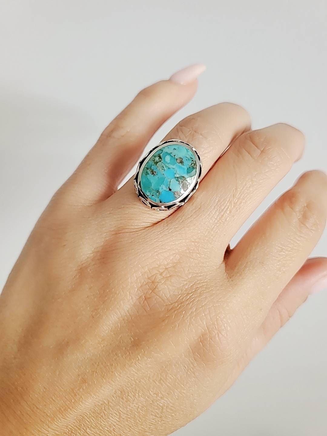 Sterling Silver Natural Turquoise Bold Ring - view 10
