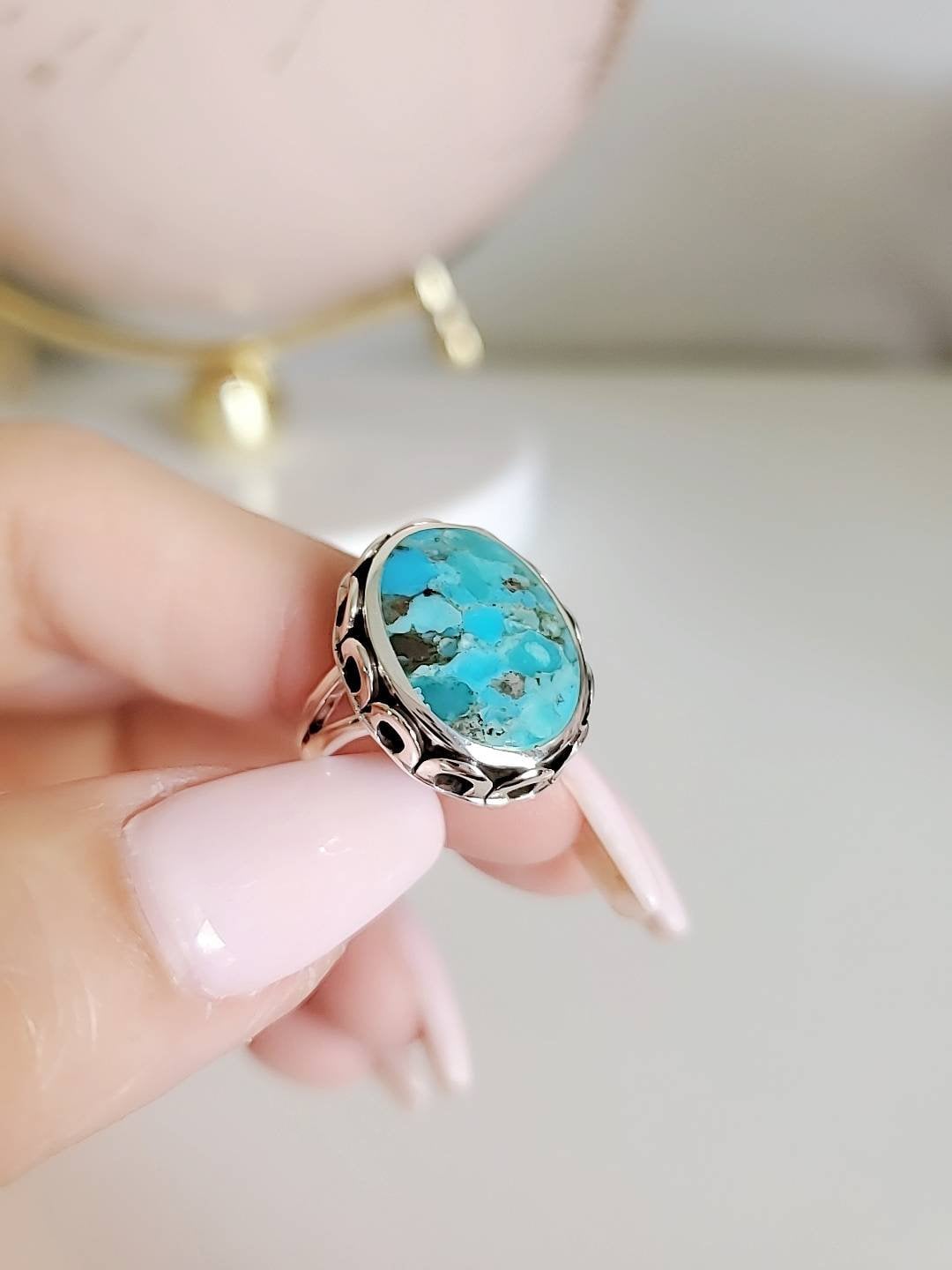 Sterling Silver Natural Turquoise Bold Ring - view 7