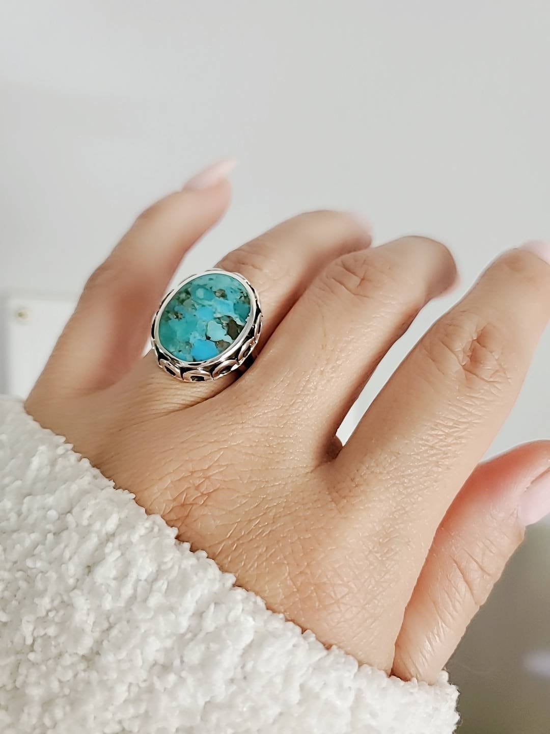 Sterling Silver Natural Turquoise Bold Ring - view 9