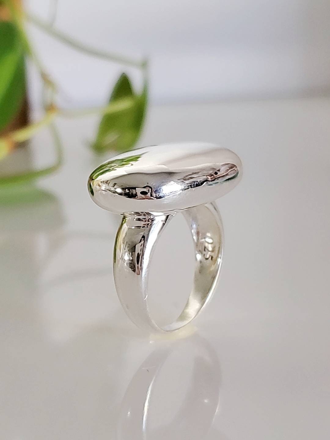 Sterling Silver Flat Dome Statement Ring - view 9