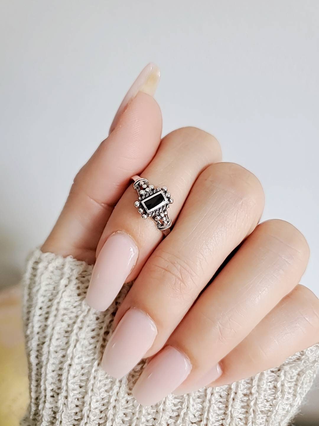 Sterling Silver Black Onyx Bali Ring