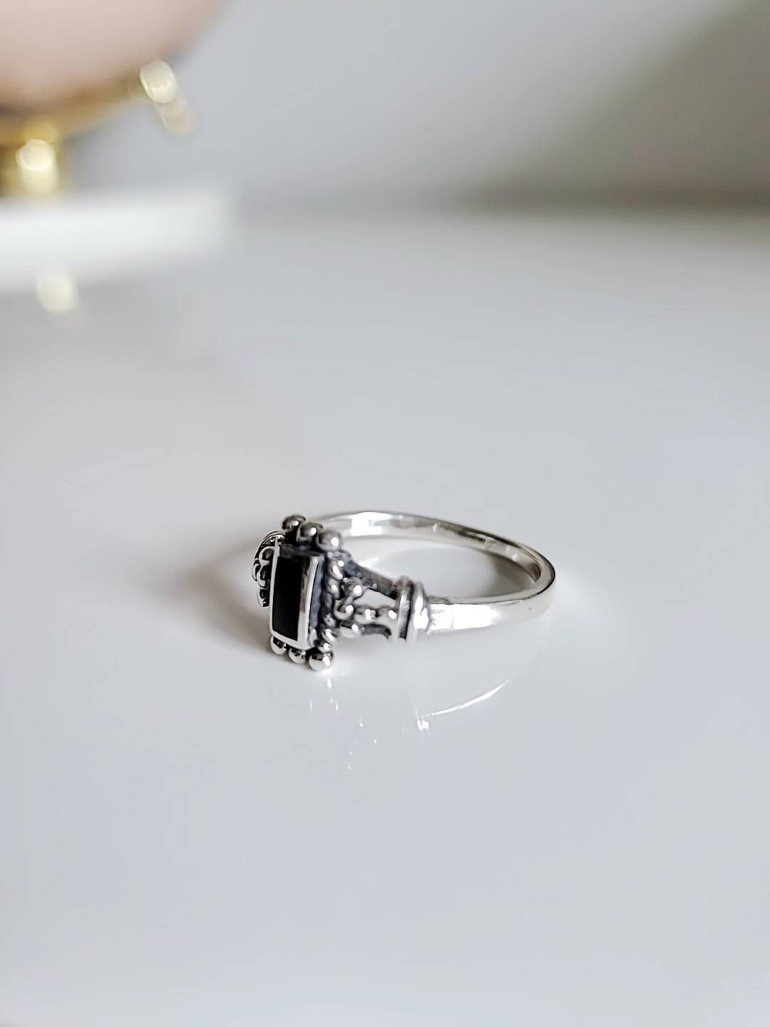 Sterling Silver Black Onyx Bali Ring - view 7