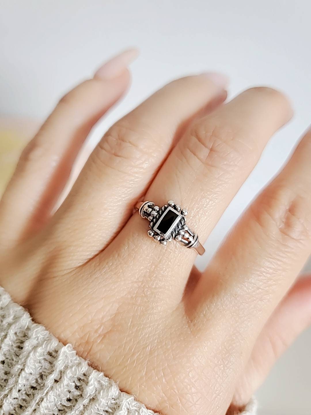 Sterling Silver Black Onyx Bali Ring - view 8