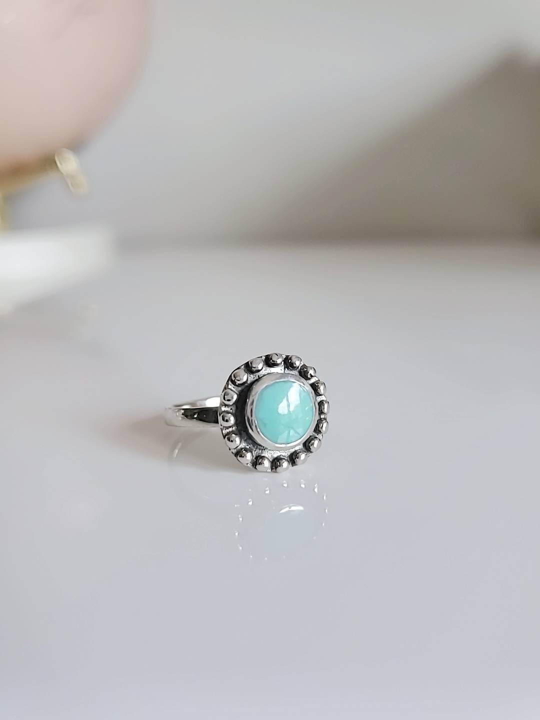 Sterling Silver 925 Genuine Turquoise Flower Ring