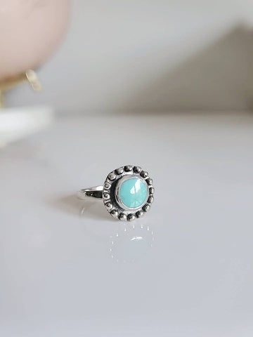 Sterling Silver 925 Genuine Turquoise Flower Ring