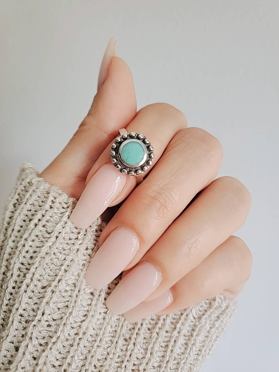 Sterling Silver 925 Genuine Turquoise Flower Ring