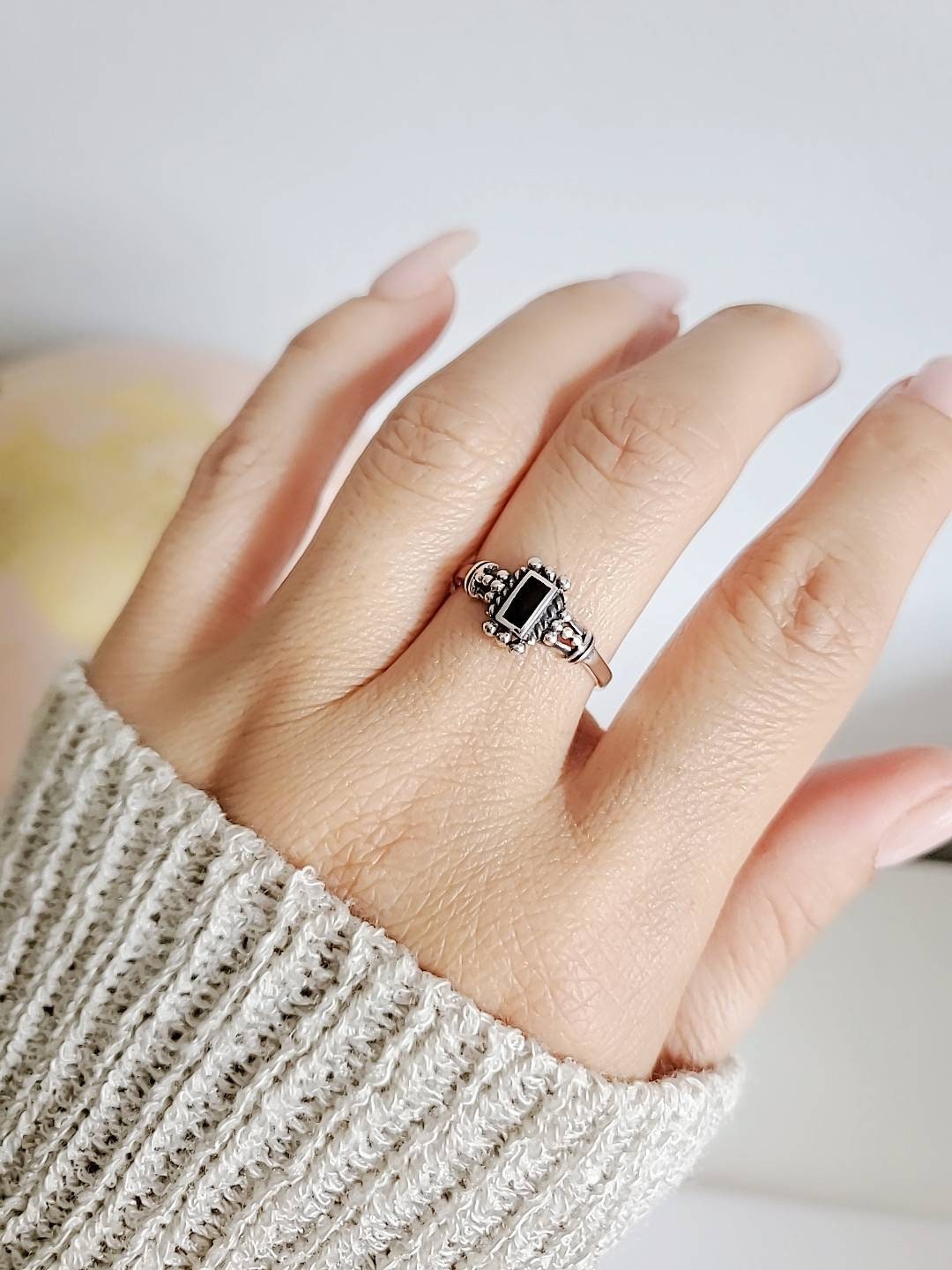 Sterling Silver Black Onyx Bali Ring - view 5