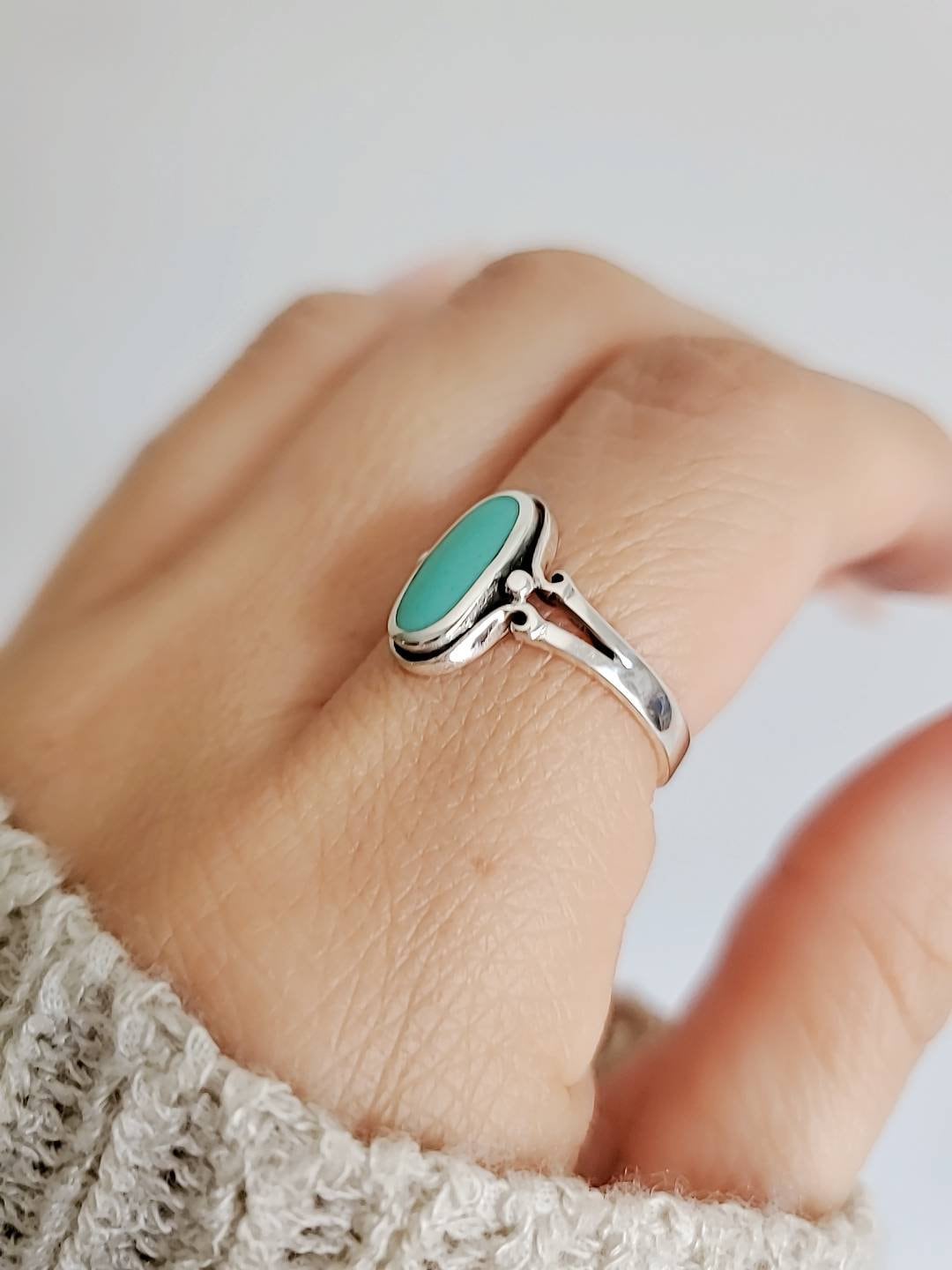 Sterling Silver Oval Turquoise Ring - view 6