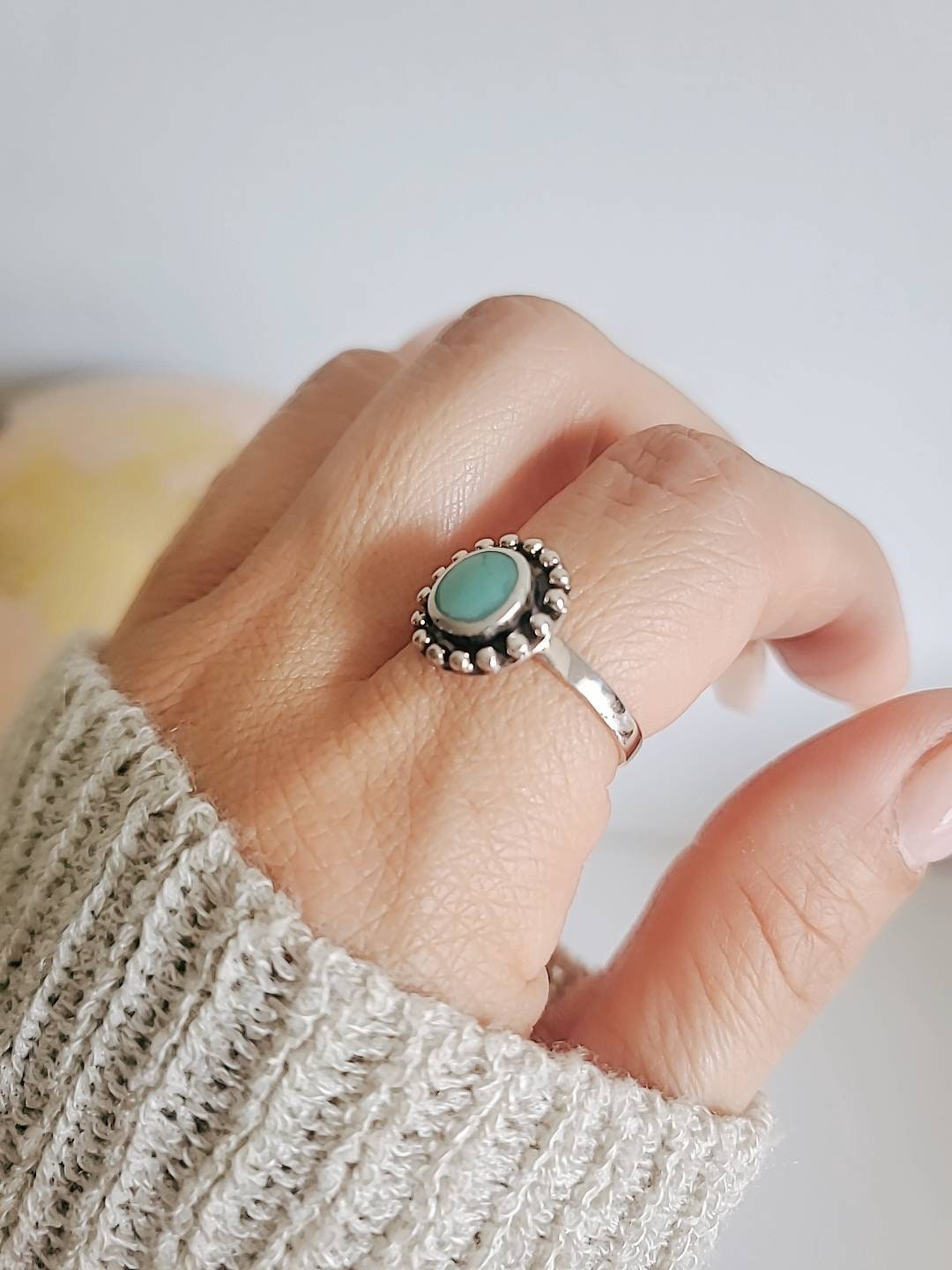 Sterling Silver 925 Genuine Turquoise Flower Ring - view 6