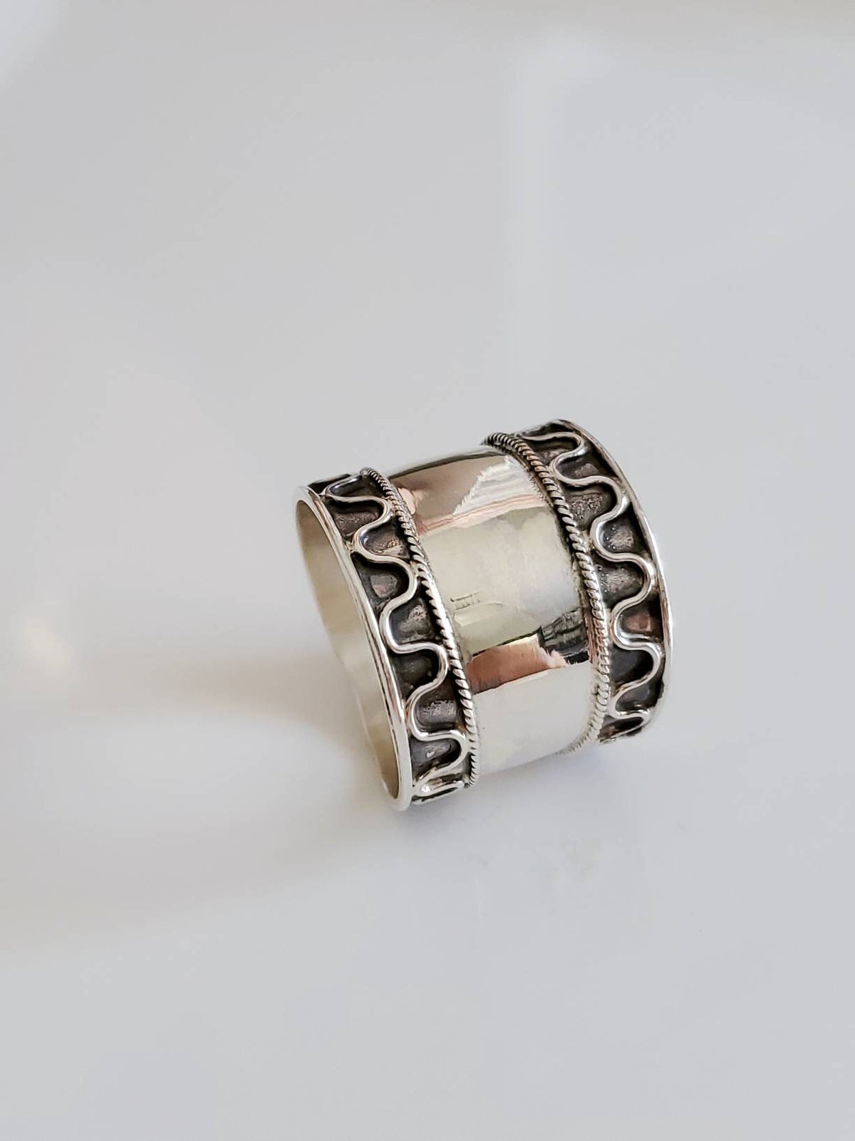 Sterling Silver Concave Bali Ring - view 2