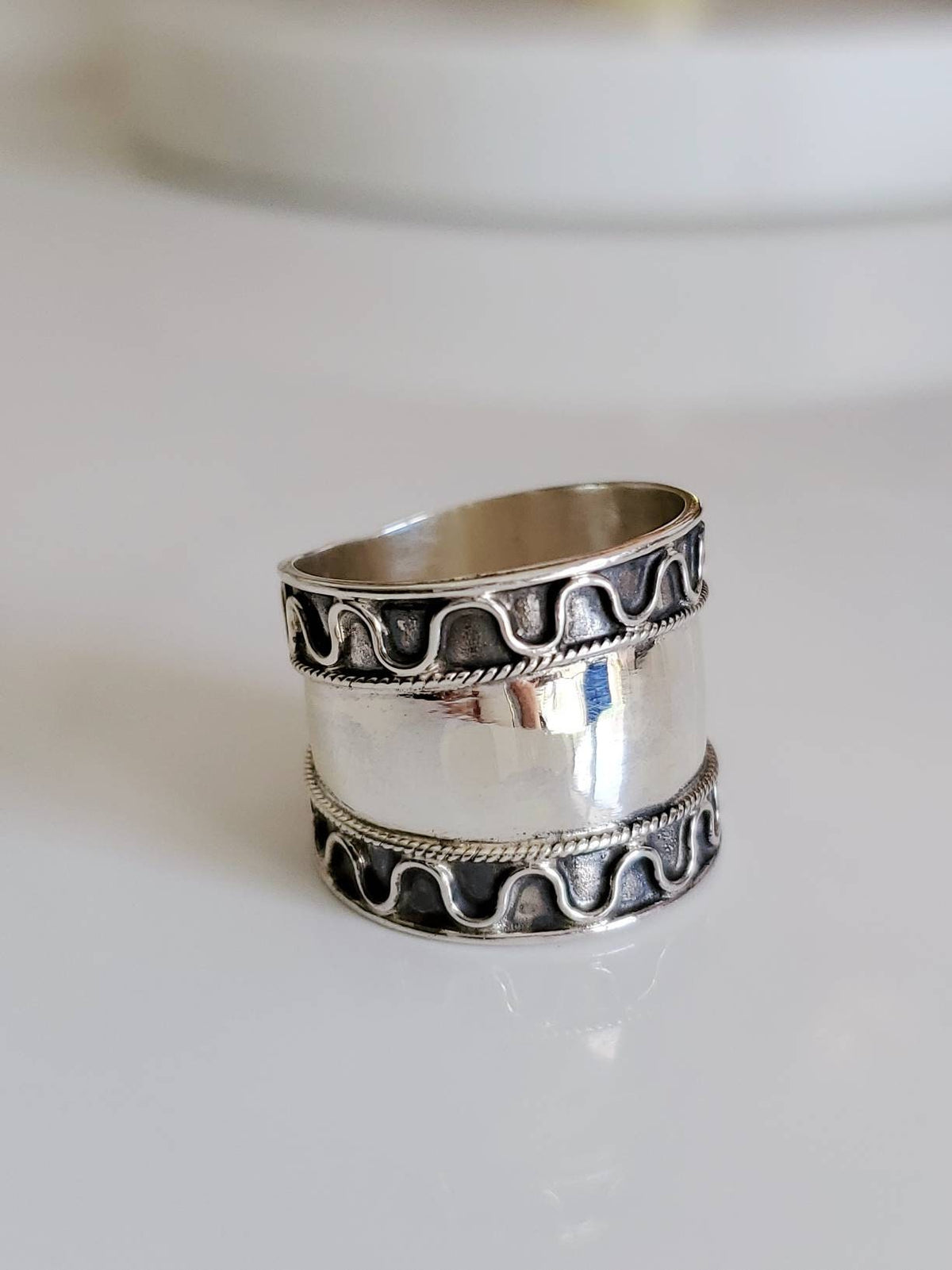 Sterling Silver Concave Bali Ring - view 6