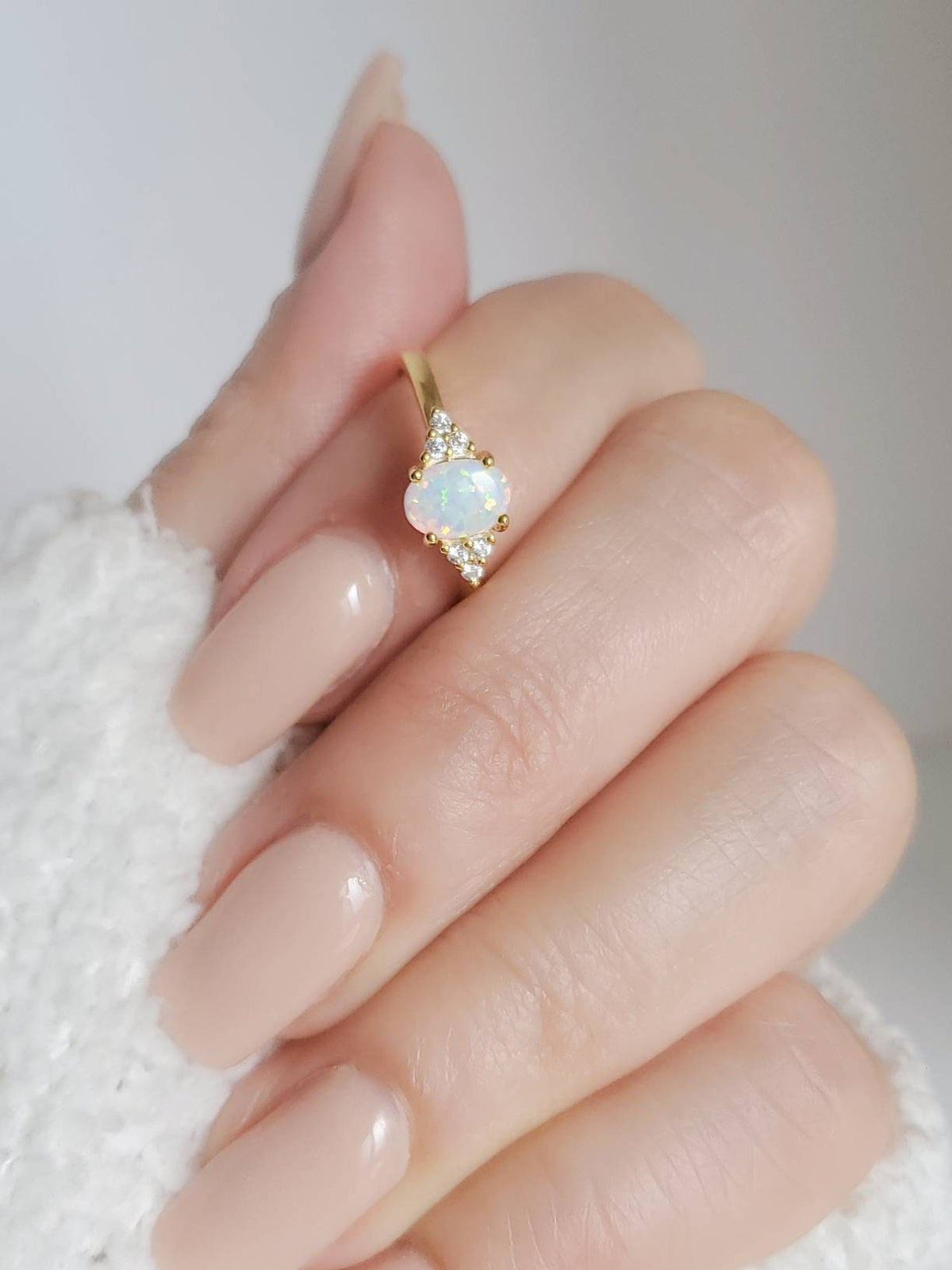Sterling Silver Gold White Opal Ring - view 4