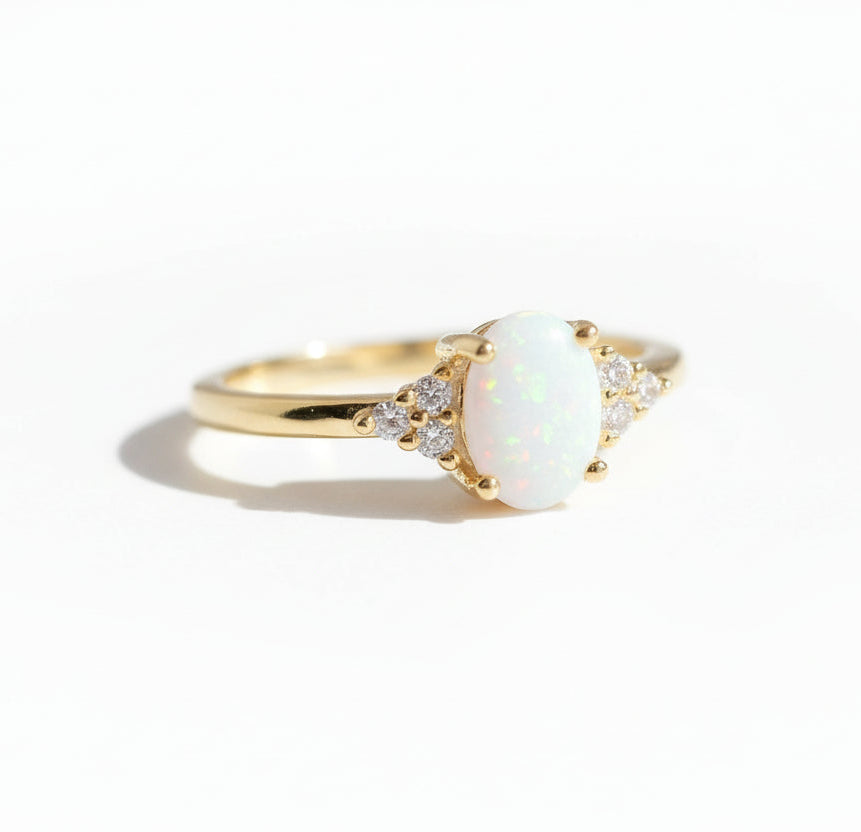 Sterling Silver Gold White Opal Ring - view 3
