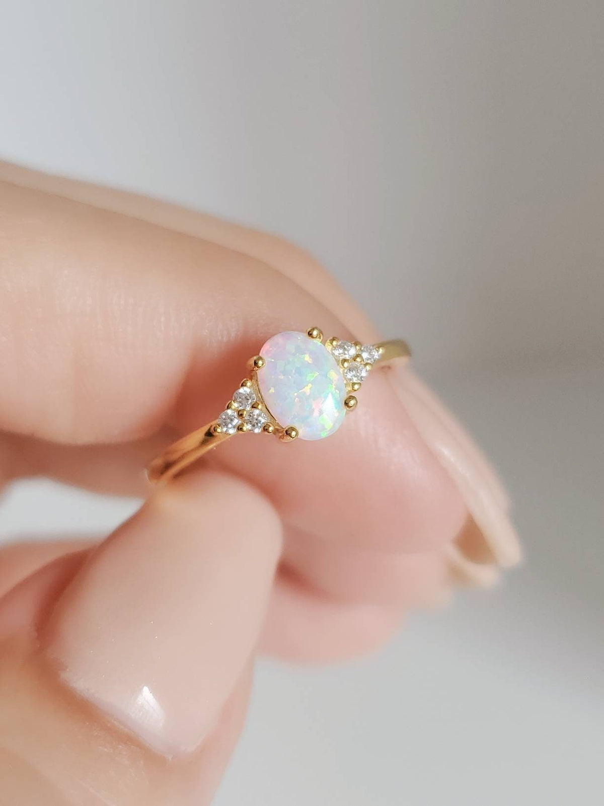 Sterling Silver Gold White Opal Ring - view 7