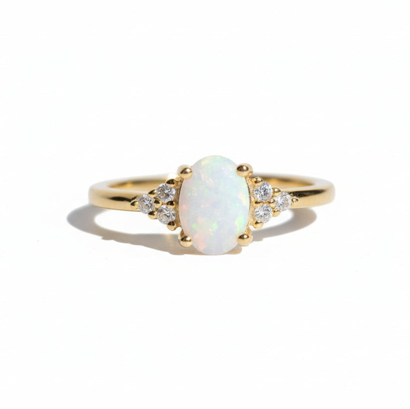 Sterling Silver Gold White Opal Ring