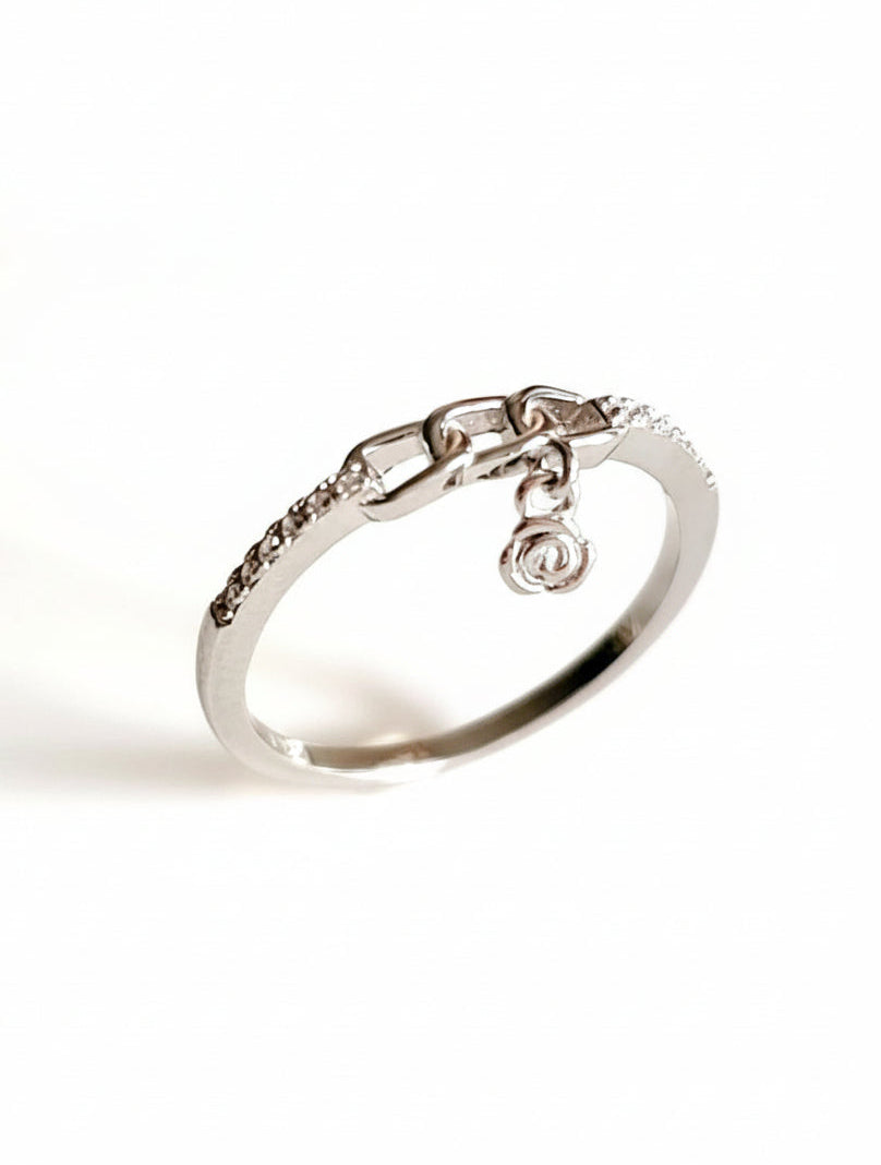 Sterling Silver Chain Ring with Dangling Flower