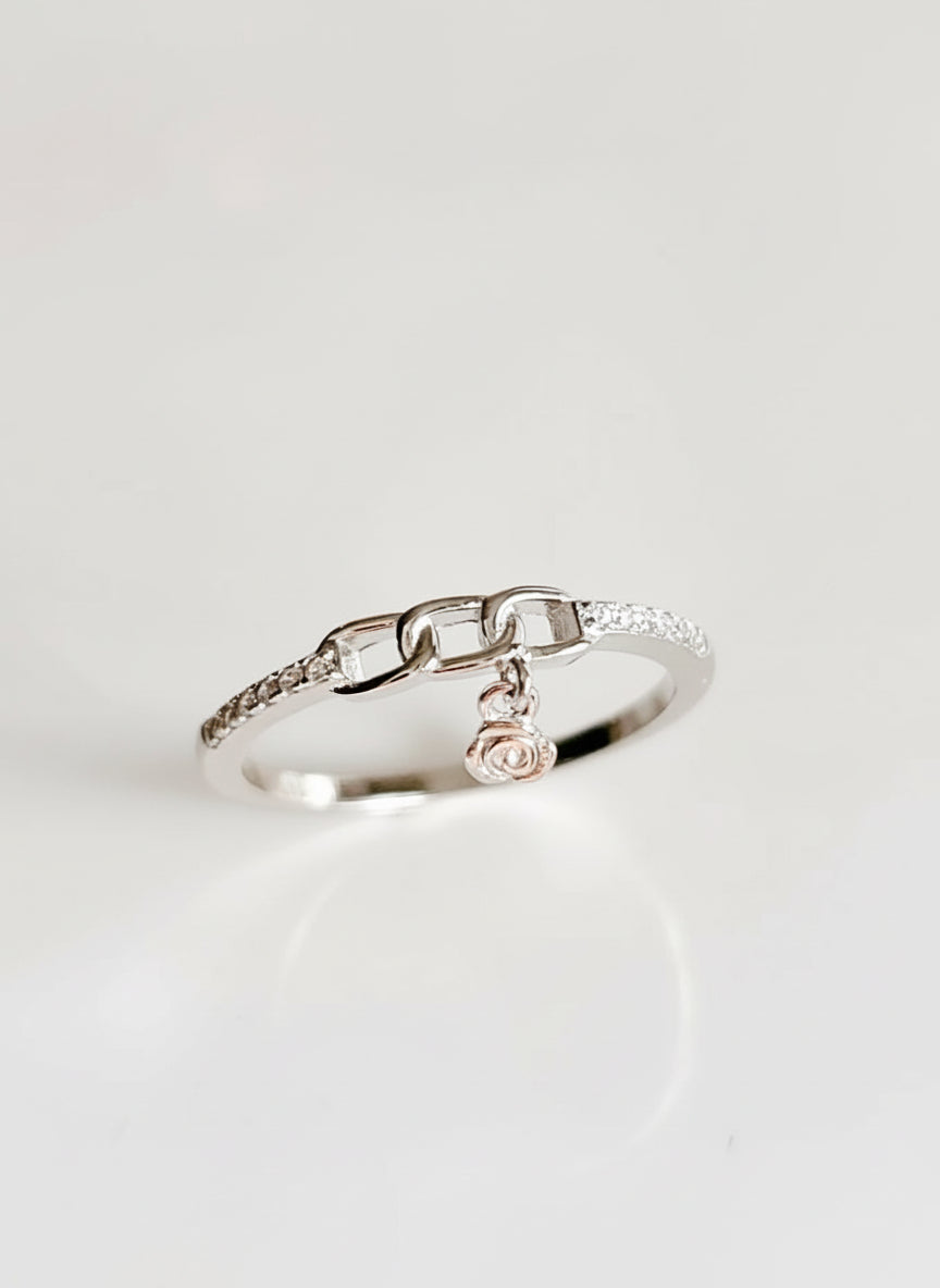 Sterling Silver Chain Ring with Dangling Flower - view 3