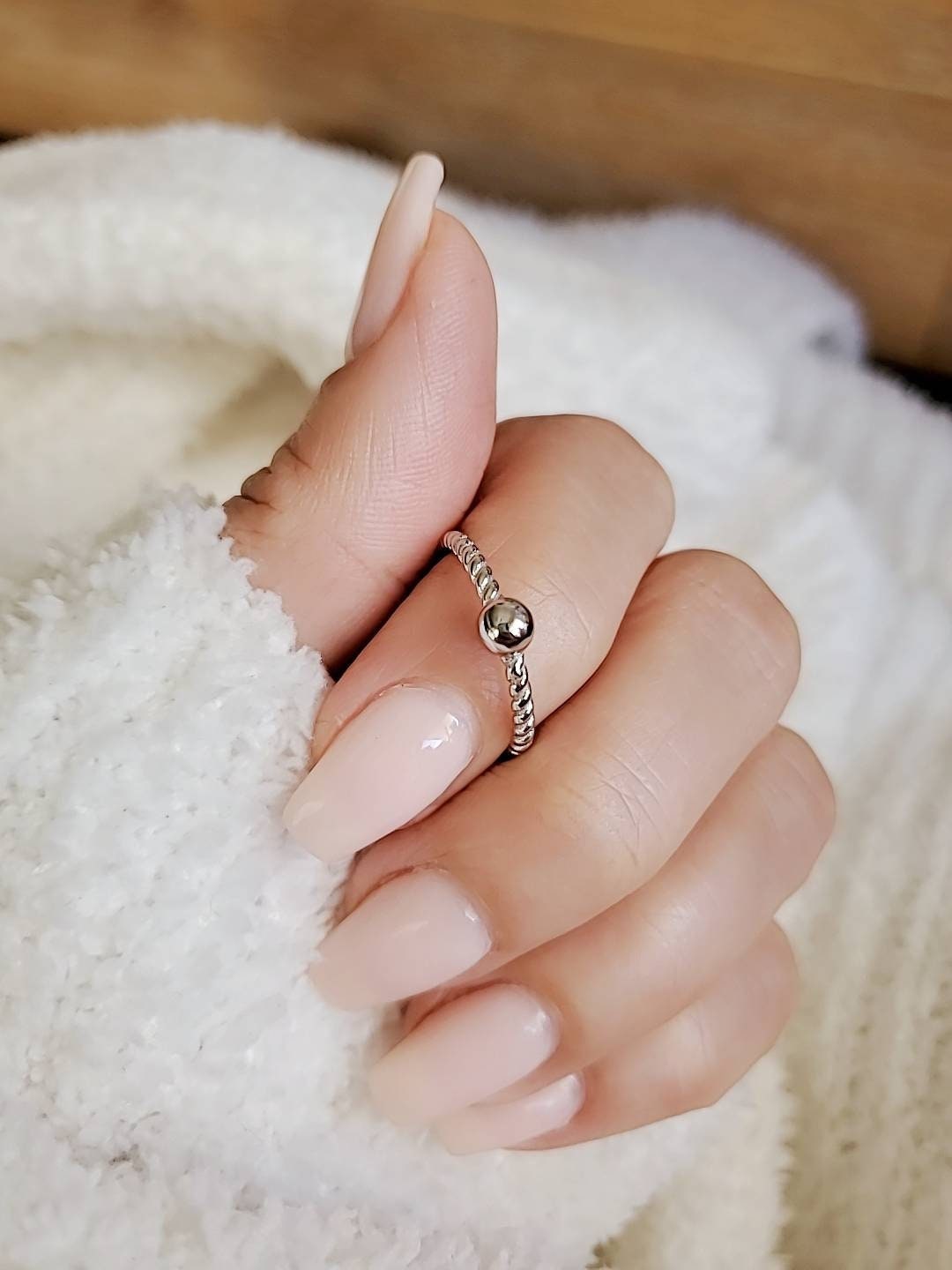 Sterling Silver Single Beaded Ring - view 4