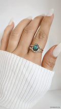 Sterling Silver Turquoise Beaded Crescent Moon Ring - view 4