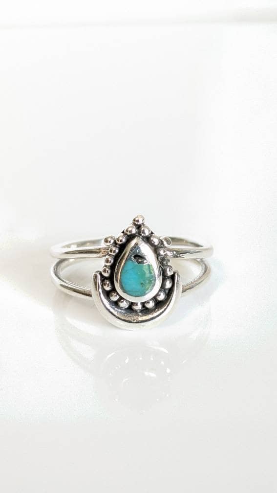Sterling Silver Turquoise Beaded Crescent Moon Ring - view 5