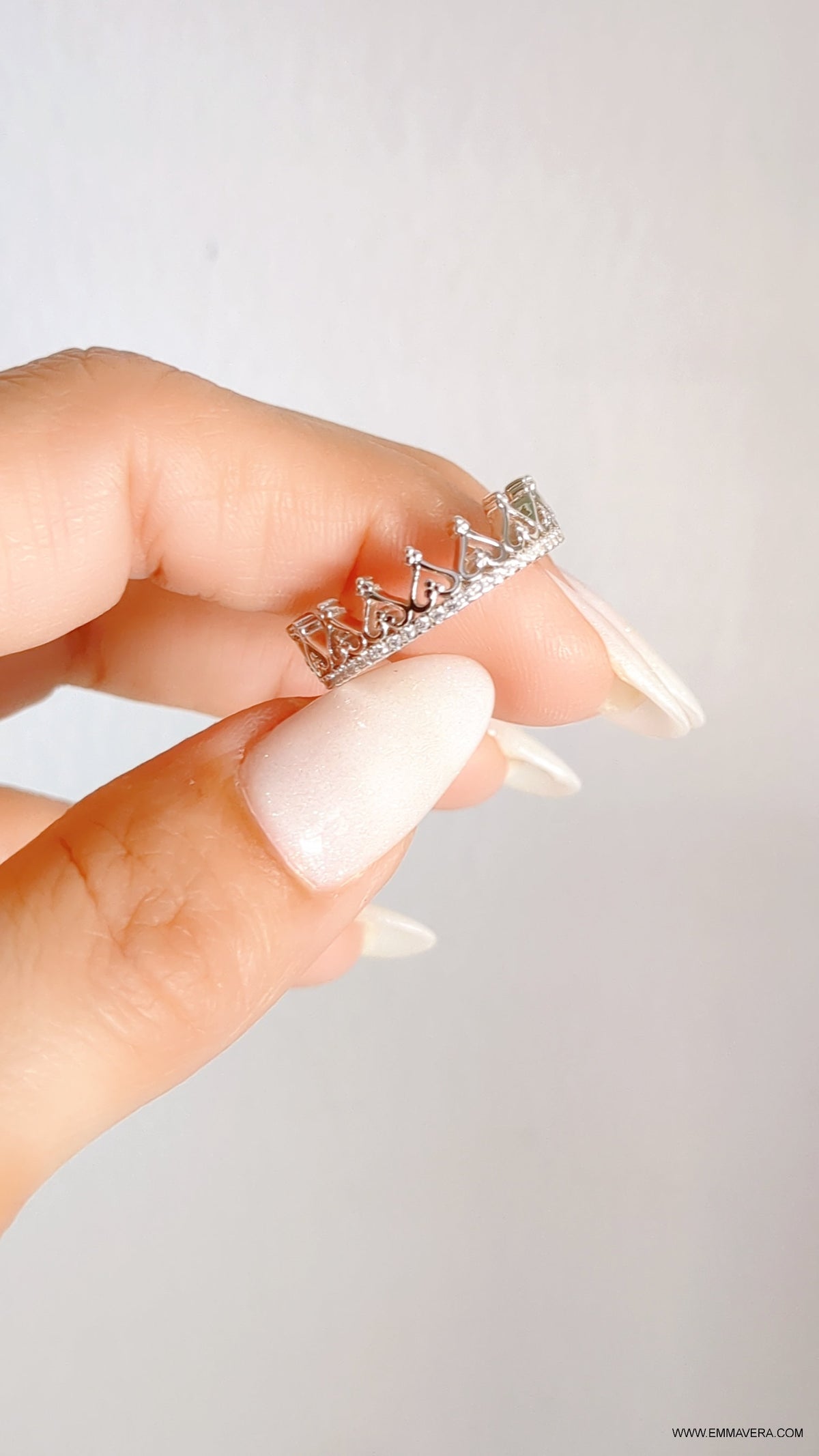 Sterling Silver Heart Crown Eternity Band Ring - view 3