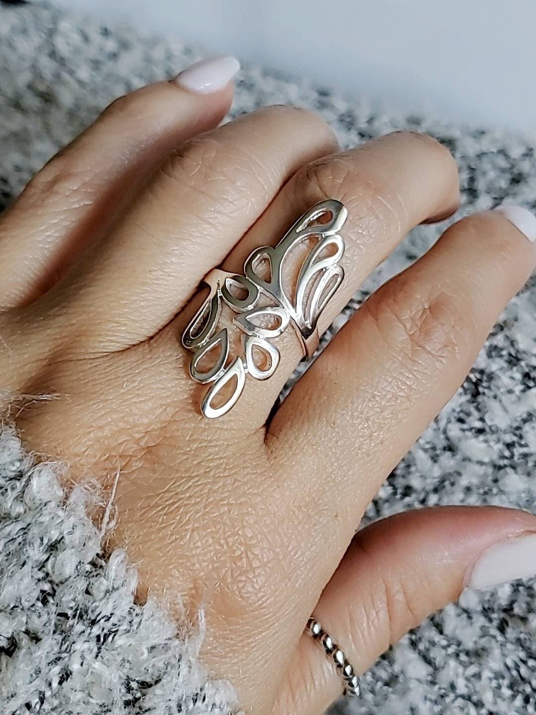 Sterling Silver 925 Shield Leaf Bold Ring - view 6