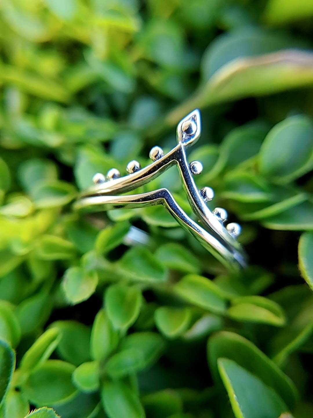 Sterling Silver Dainty Beaded Crown Ring - view 3