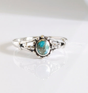 Sterling Silver Natural Turquoise Bali Beaded Ring