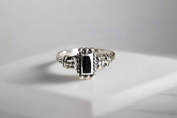 Sterling Silver Black Onyx Bali Ring