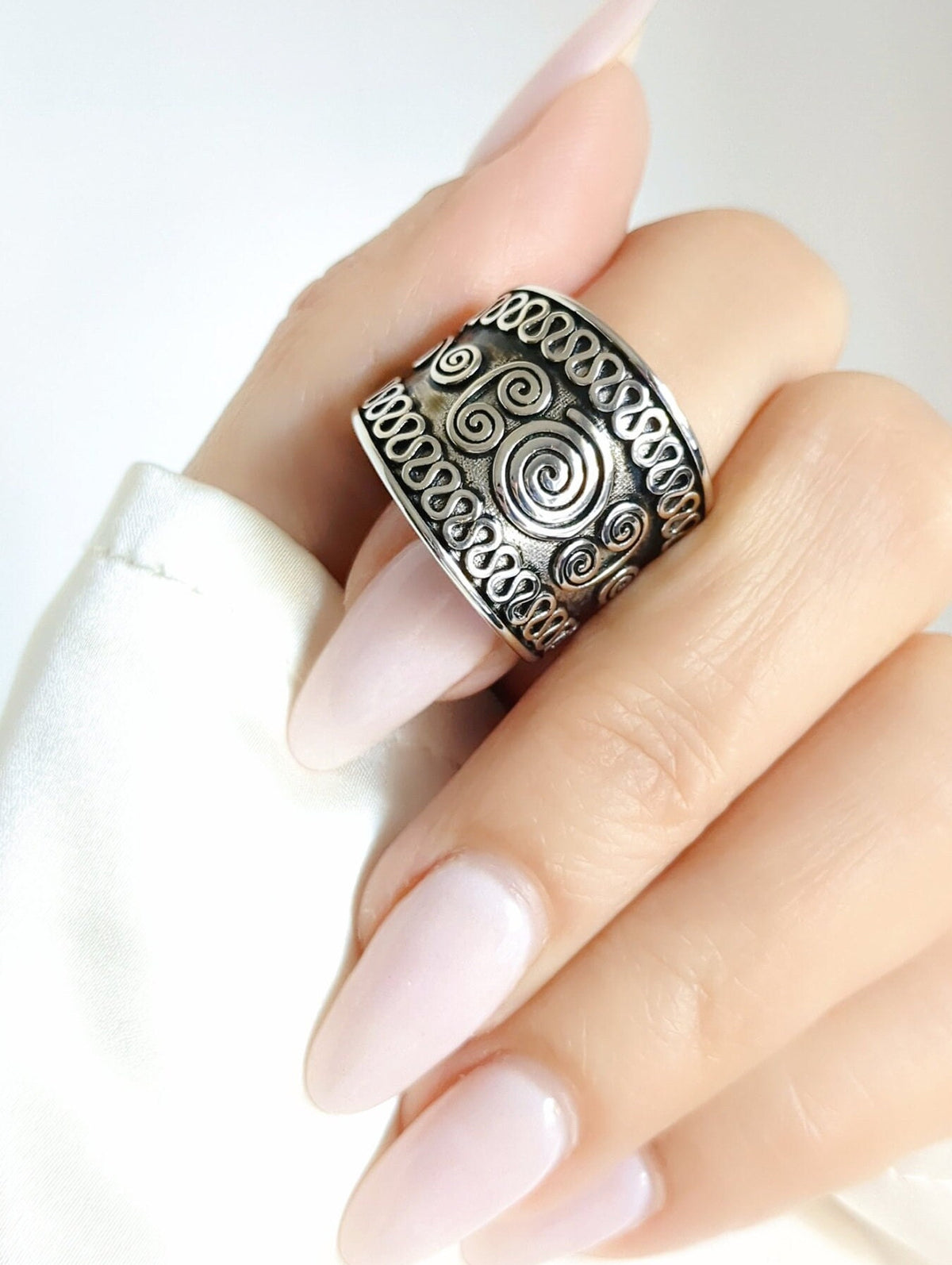 Chunky Sterling Silver Wide Band Ring - view 5