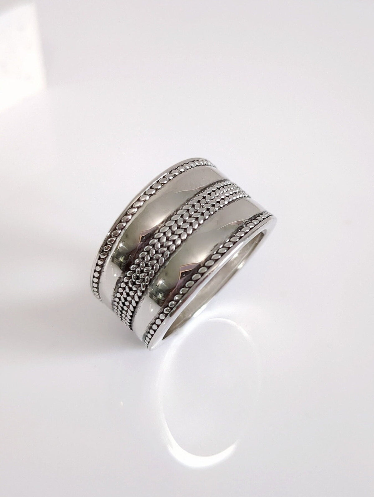 Sterling Silver Chunky Wide Concave Bali Ring - view 9